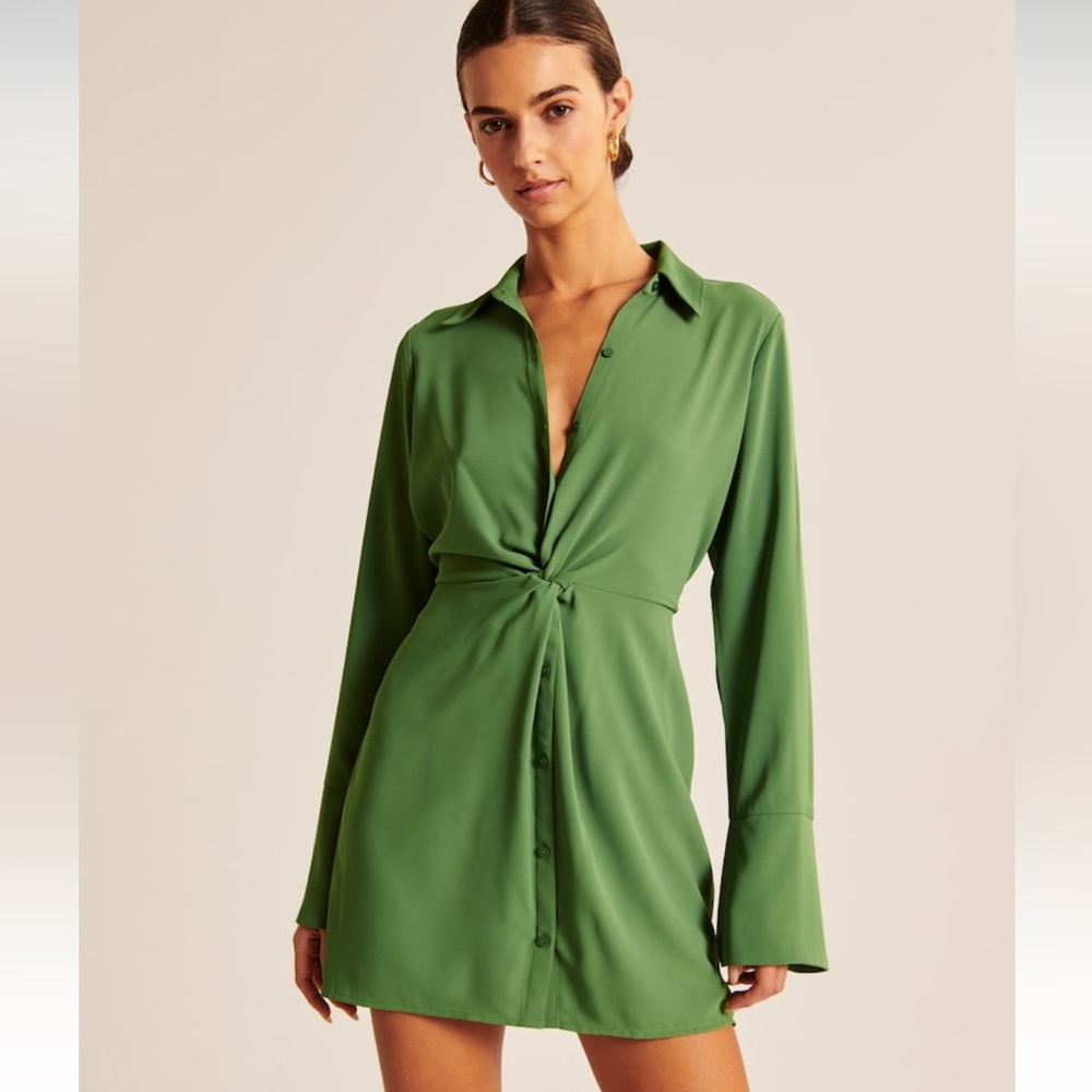 Abercrombie & Fitch Long-Sleeve Twist-Front Shirt Dress Size Large
